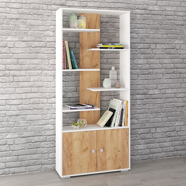 Стеллаж Ромео-4 (800*1800*250) белый/дуб крафт золотой - Вид 1