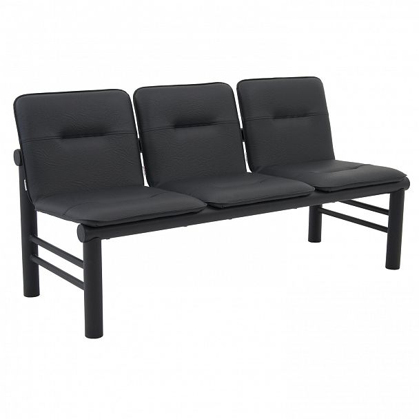 Кресло для посетителей трехсекционное "Троя",1470х600х745 мм, черный каркас, кожзам черный, СМ 105-03 К01 - Вид 3