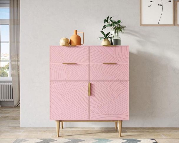 Большой комод с четырьмя ящиками и дверками Line LN17/GR1/pink - Вид 4