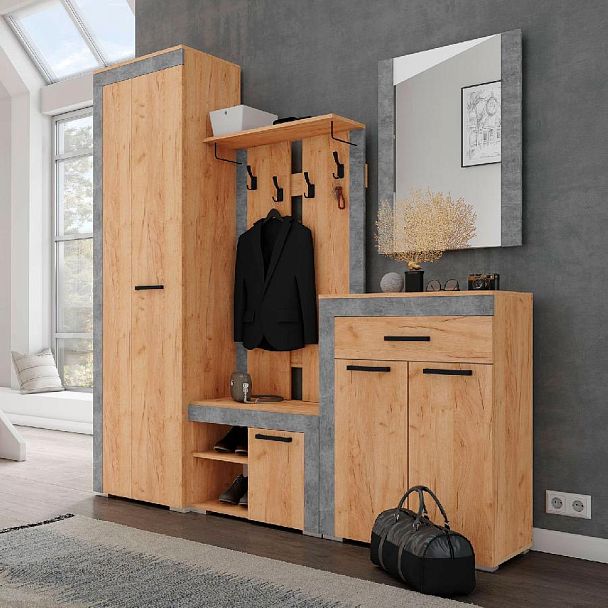 Прихожая Галант обувница дуб крафт золотой/ателье светлое - Вид 3