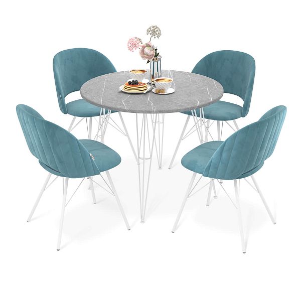 Обеденная группа Sheffilton SHT-DS255 серый мрамор/голуб.пастель/бел.муар - Вид 2
