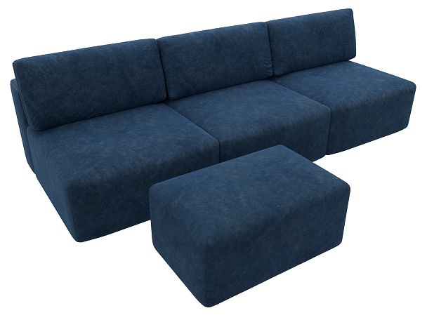 Диван прямой модульный с пуфом Лига-060 НПБ Лонг Велюр синий - Вид 6