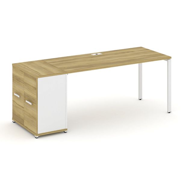 Concept Стол рабочий с опорным распаш. шкафом CN.SP-220 W Дуб Винченцо/Белый Бриллиант/Металл Белый 2000*720*750 - Вид 1