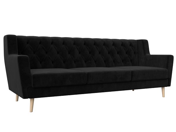 Прямой диван Брайтон 3 Люкс (полностью велюр черный) - Вид 1