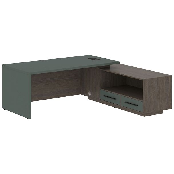 Стол руководителя с тумбой VCT 2119(R) Нефрит/Черный матовый/Дуб Сильвер 2100х1900х750 VELION - Вид 1