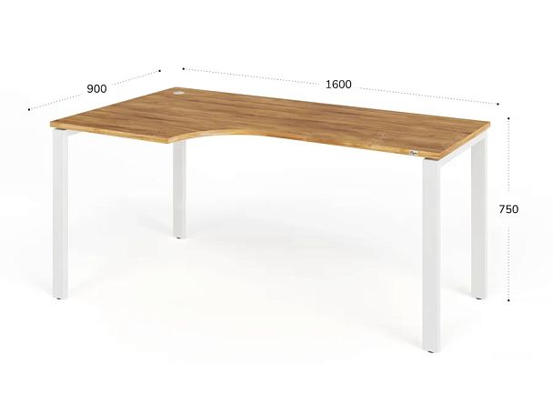 TANDEM RTD076-MK-160L-ME Стол угловой на металлокаркасе левый 1600х900х750 Таксония медовая/Белый - Вид 2
