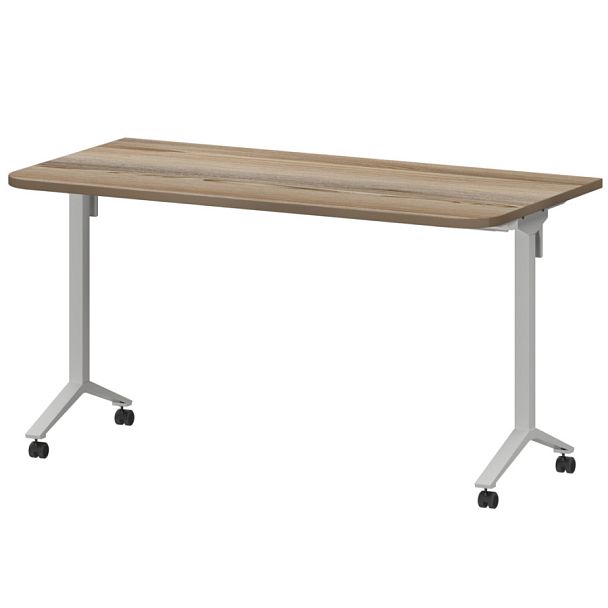 Стол мобильный складной радиусный МБ25-140.70Р Дуб сафари/Белый 1400x700x750 Моби - Вид 1