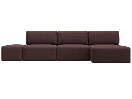 Диван угловой модульный с пуфом Лига-060 НПБ Лонг угол универсальный Искусственная замша бордовый - Фото предпросмотра