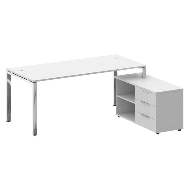 Metal System Direct Стол руковододителя с тумбой правый БГ.СРТ-5.8 (R) Белый/Нерж. сталь 1900*1620*750 - Вид 1