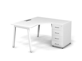 MATRIX 121S152-A Стол эгоном-й с тумбой R, проводник Merida (А-обр. опоры) 1380х1380х775 Белый - Фото предпросмотра