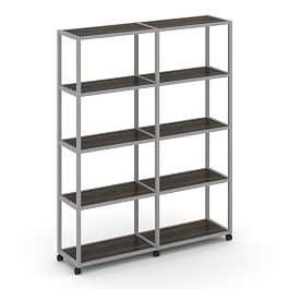 Shelf Mobile Стеллаж 5 уровней 2 секции VR.LT-STK-511.12 Дуб Мали/Металл Серый 2370*400*2000 - Фото предпросмотра