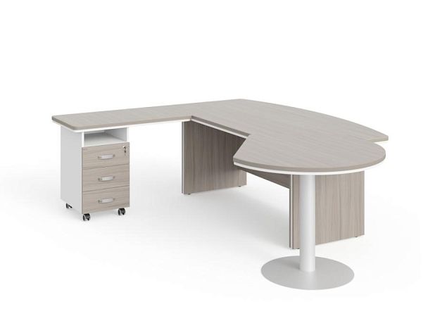 БЕРЛИН / BERLIN Стол руководителя L угловой с брифингом и тумбой 3 ящика 2150х2000х760 Дрифтвуд/Белый - Вид 1