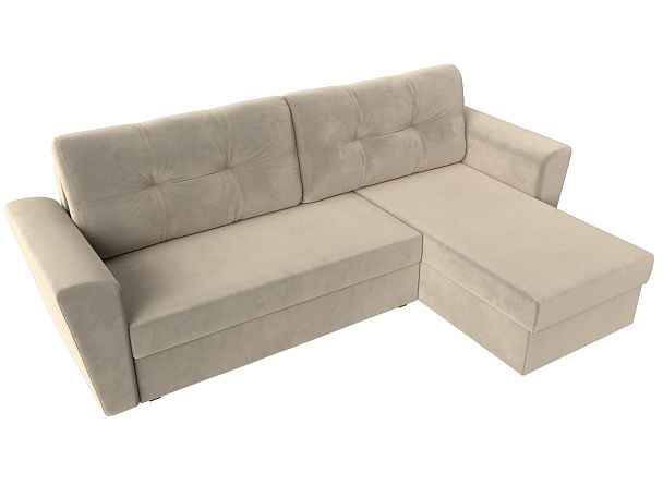 Угловой диван Амстердам Лайт правый (полностью микровельвет бежевый) - Вид 5