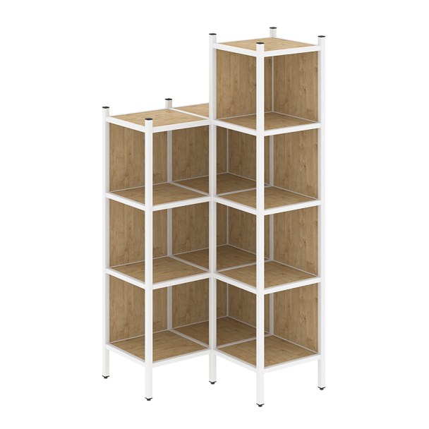 Loft Угловой внутренний стеллаж наборный VR.L-38 Тиквуд светлый/Белый металл 862*862*1869 - Вид 1