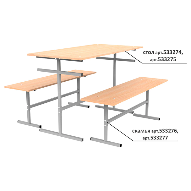 Стол для столовых на 4 места "ССТ 1200", 1200х600х760 мм, рост 6, каркас металл, ЛДСП, цвет бук - Вид 4
