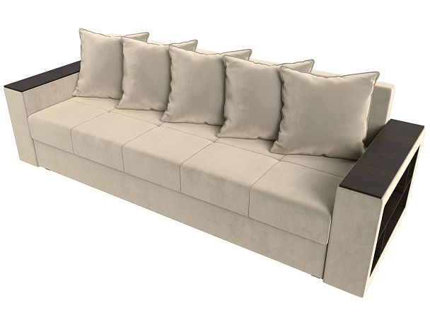 Диван прямой Дубай Лайт полки справа (полностью микровельвет бежевый) - Вид 5