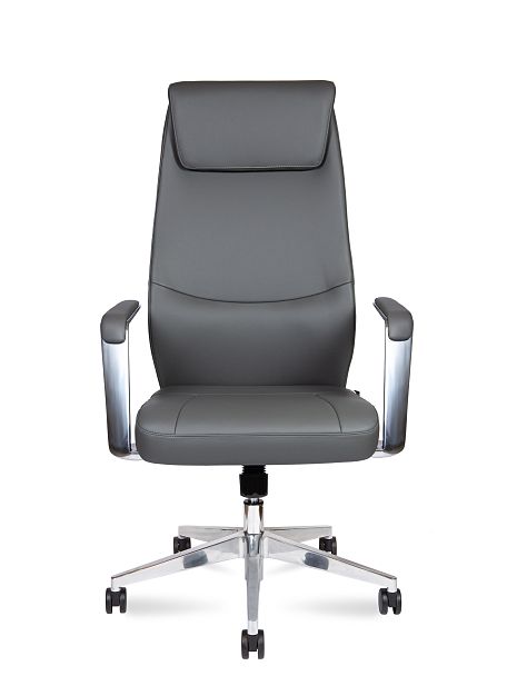 Кресло офисное / Davos Grey / алюминиевая  база / серая экокожа - Вид 2