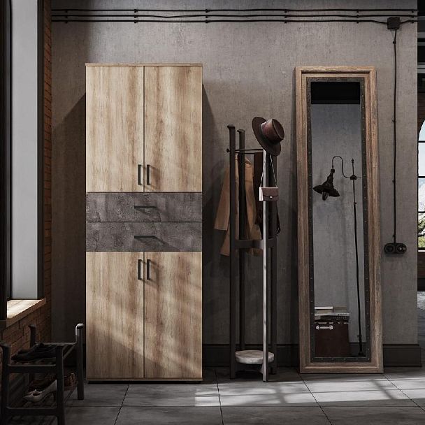 НЕЛЬСОН ШК 05 (СОЛО-5) Шкаф (0.800х2,200х0,500) дуб каньон/железный камень - Вид 3