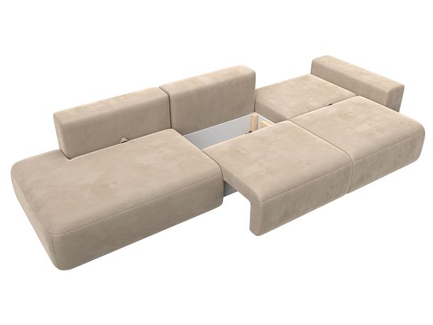 Диван прямой Лига-036 Модерн Лонг подлокотник справа Велюр бежевый - Вид 8