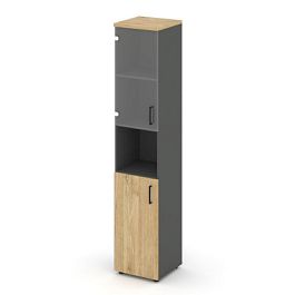 Style Project Шкаф высокий узкий SN.STU.E-105(L) Антрацит/Тиквуд Светлый/Прозрачный/Черный Ручки 400 - Фото предпросмотра