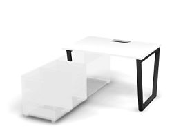 MATRIX 121B103-V Стол прямой с опорой на тумбу, пров. Merida (V-опопры) 1180х780х775 Белый/Темно-сер - Фото предпросмотра