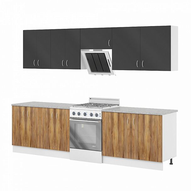 Композиция "Модульная кухня Ева" ПК-ЕВА-КОМП№1-В1-1208 антрацит+таксония медовая - Вид 1