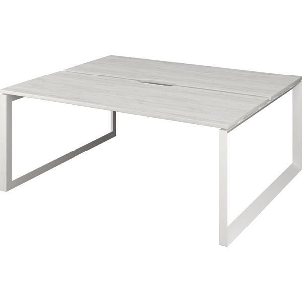 Бенч двойной на 2 рабочих места на металлокаркасе НТМП.О.Б2-200 Сосна винтер/Белый 2000x1496x750 Аргентум-МП - Вид 1