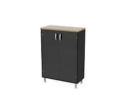 БЕРЛИН / BERLIN Стеллаж закрытый витрина стекло 900х430х1290 Шорвуд/Черный - Фото предпросмотра