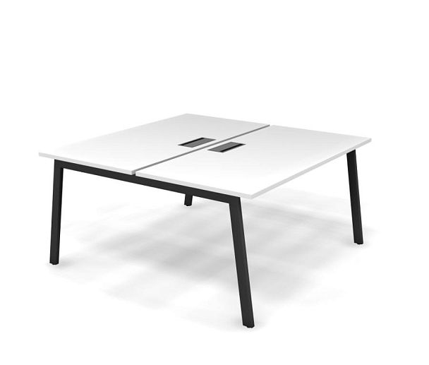 MATRIX 121S205-A Стол прямой двойной, проводник Merida (А-обр. опоры) 1580х1590х775 Белый/Темно-серы - Вид 1