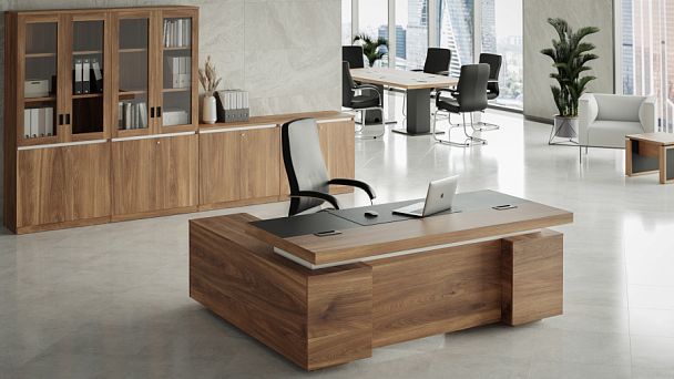 Стол письменный с тумбой и приставкой Liverpool 200x180x76 дуб нордик - Вид 2