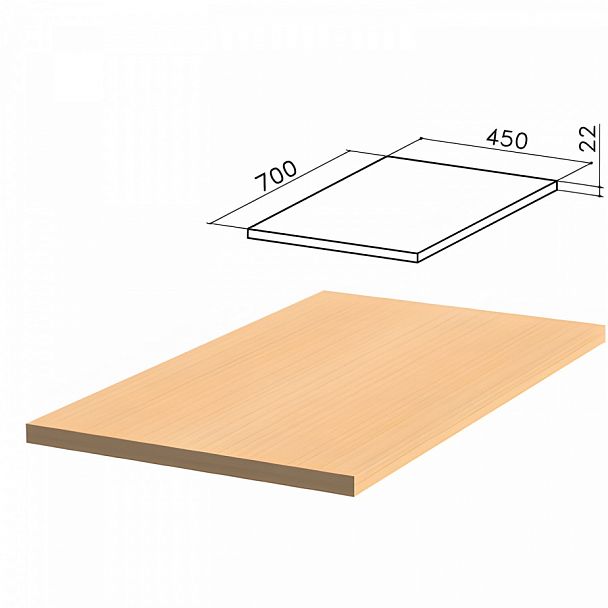 Крышка для тумбы приставной (код 640144, 640147) "Монолит", 450х700х22 мм, бук бавария, ТМ03.1 - Вид 1