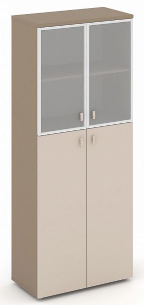 Шкаф высокий широкий (2 средних фасада ЛДСП + 2 низких фасада стекло в раме сатин матовый) "ESTETICA" ES.ST-1.7R Капучино/Сатин матовый - Вид 1