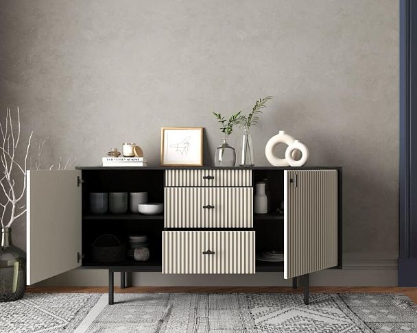 Комод две дверки и три ящика Emerson арт EM08/milky/L - Вид 2