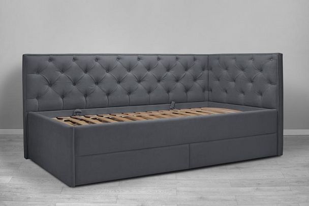Кровать «Порше», каретная стяжка с доп. спальным местом, серая - Вид 1