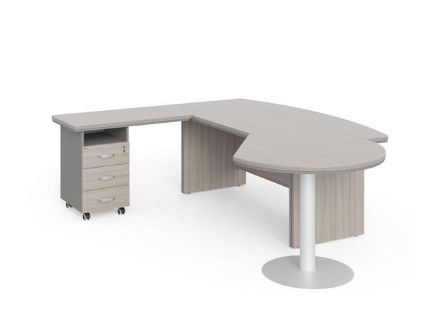 БЕРЛИН / BERLIN Стол руководителя L угловой с брифингом и тумбой 3 ящика 2350х2000х760 Дрифтвуд/Серый - Вид 1