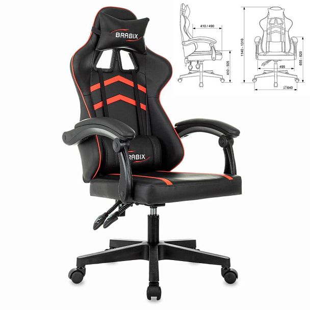 Кресло компьютерное BRABIX "Shooter GM-123", 2 подушки, экокожа, черное/красное, 533190 - Вид 3