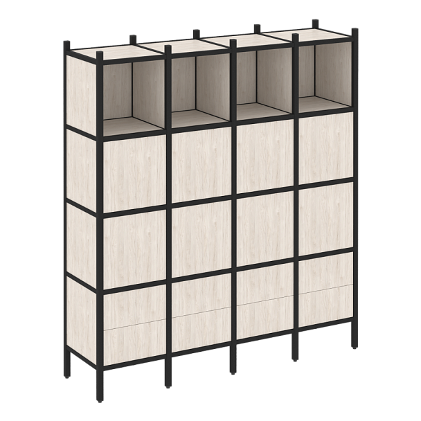 Loft Прямой стеллаж наборный VR.L-09 Денвер светлый/Чёрный металл 1694*446*1869 - Вид 1