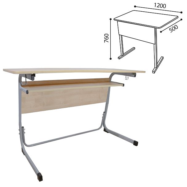 Стол-парта 2-местный нерегулируемый "Атлант", 1200х500х760 мм, рост 6, серый каркас, ЛДСП клён - Вид 3