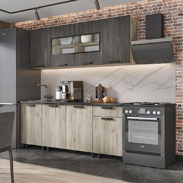 Кухня Эдинбург 2.0 Фасад ЖЕЛЕЗНЫЙ КАМЕНЬ/Корпус ДУБ КРАФТ СЕРЫЙ - Вид 3
