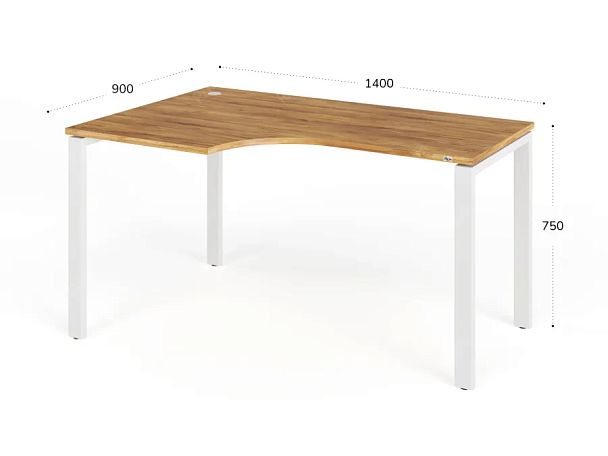 TANDEM RTD074-MK-140L-ME Стол угловой на металлокаркасе левый 1400х900х750 Таксония медовая/Белый - Вид 2