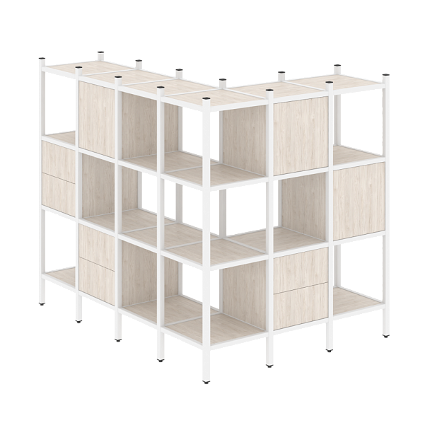 Loft Угловой внешний стеллаж наборный VR.L-52 Денвер светлый/Белый металл 1694*1278*1458 - Вид 1
