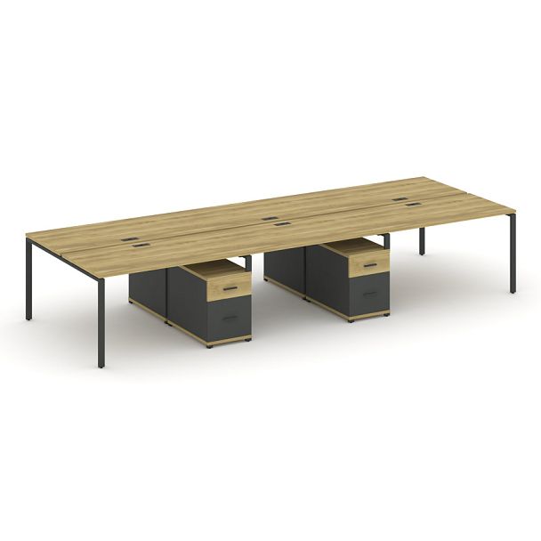 Concept Рабочая станция 6 мест с 2 двухсторонними опорными тумбами CN.DRS-347 W Дуб Винченцо/Антрацит/Металл Антрацит 4140*1480*750 - Вид 1