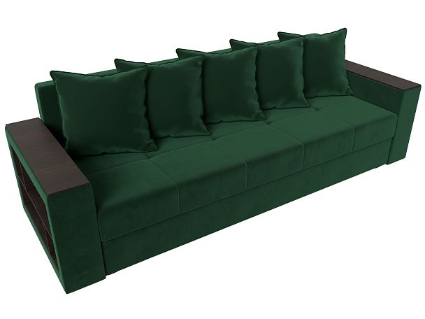 Диван прямой Дубай Лайт полки слева (полностью велюр зеленый) - Вид 5