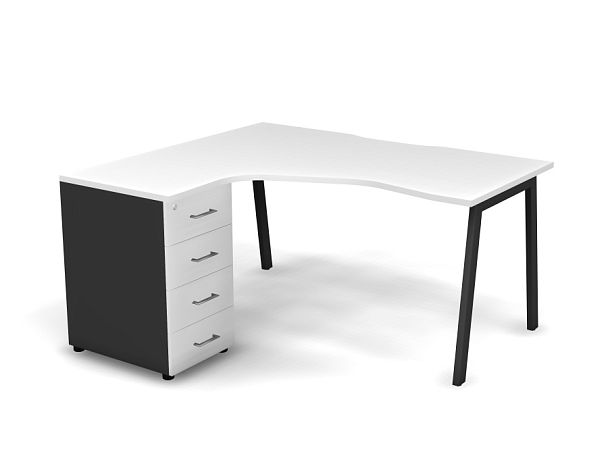 MATRIX 121S131-A Стол эгоном. с тумбой L, пров-ик вырезной (А-опоры) 1580х1380х775 Белый/Темно-серый - Вид 1