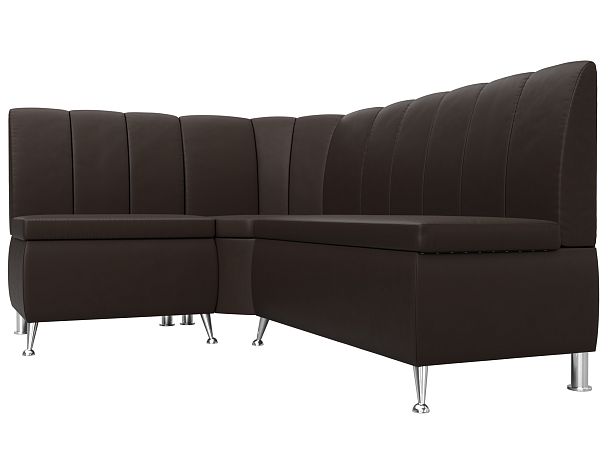 Кухонный угловой диван Кантри левый (полностью экокожа коричневая) - Вид 3