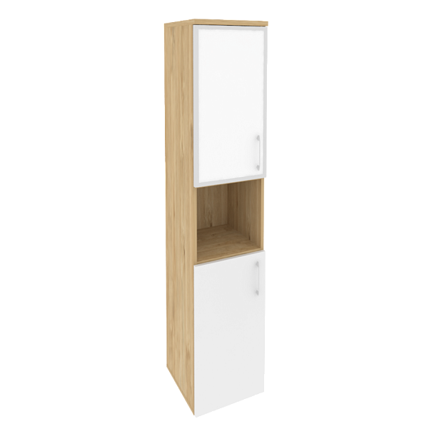 Onix Шкаф высокий узкий левый O.SU-1.4 R (L) white Тиквуд светлый/Белый бриллиант/Стекло white 400*420*1977 - Вид 1