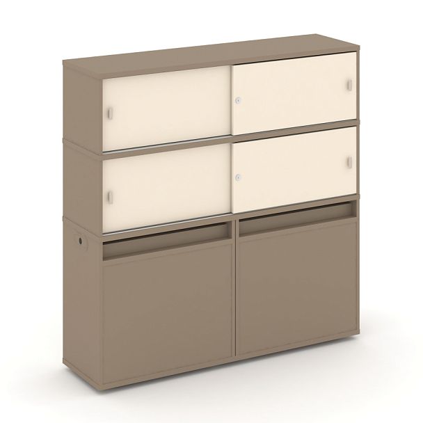 Estetica Набор №8. Тумба двойная+высокая надставка ES.NB.2V-8 Латте/Сатин 1500*410*1520 - Вид 1