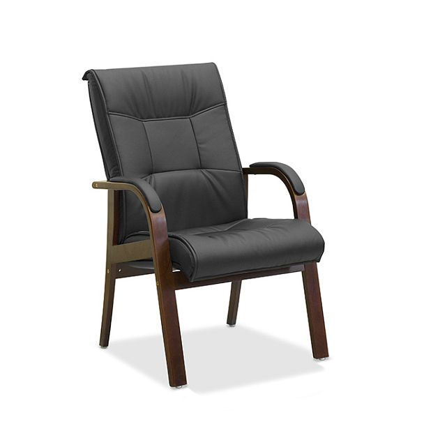 Кресло посетителя Империя H W натуральная кожа с компаньоном / чёрная NL01 /дерево - орех тоскана - Вид 1