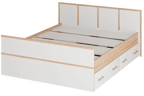 "Сакура" кровать 1,4м LIGHT (1550х860х2034) дуб сонома/белый - Вид 1