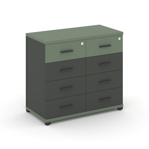 Concept Тумба приставная широкая 8 ящ. CN.TSP-013 A Кобо/Антрацит/Металл Антрацит 836*420*750 - Вид 1